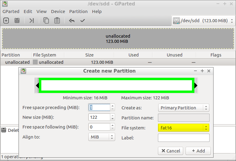 gparted FAT16 Partition