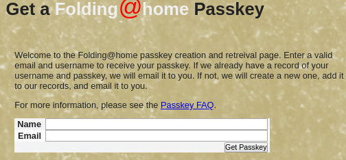 Folding@home Passkey Seite