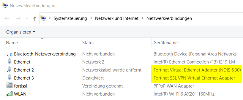 Fortinet Virtual Adapters
